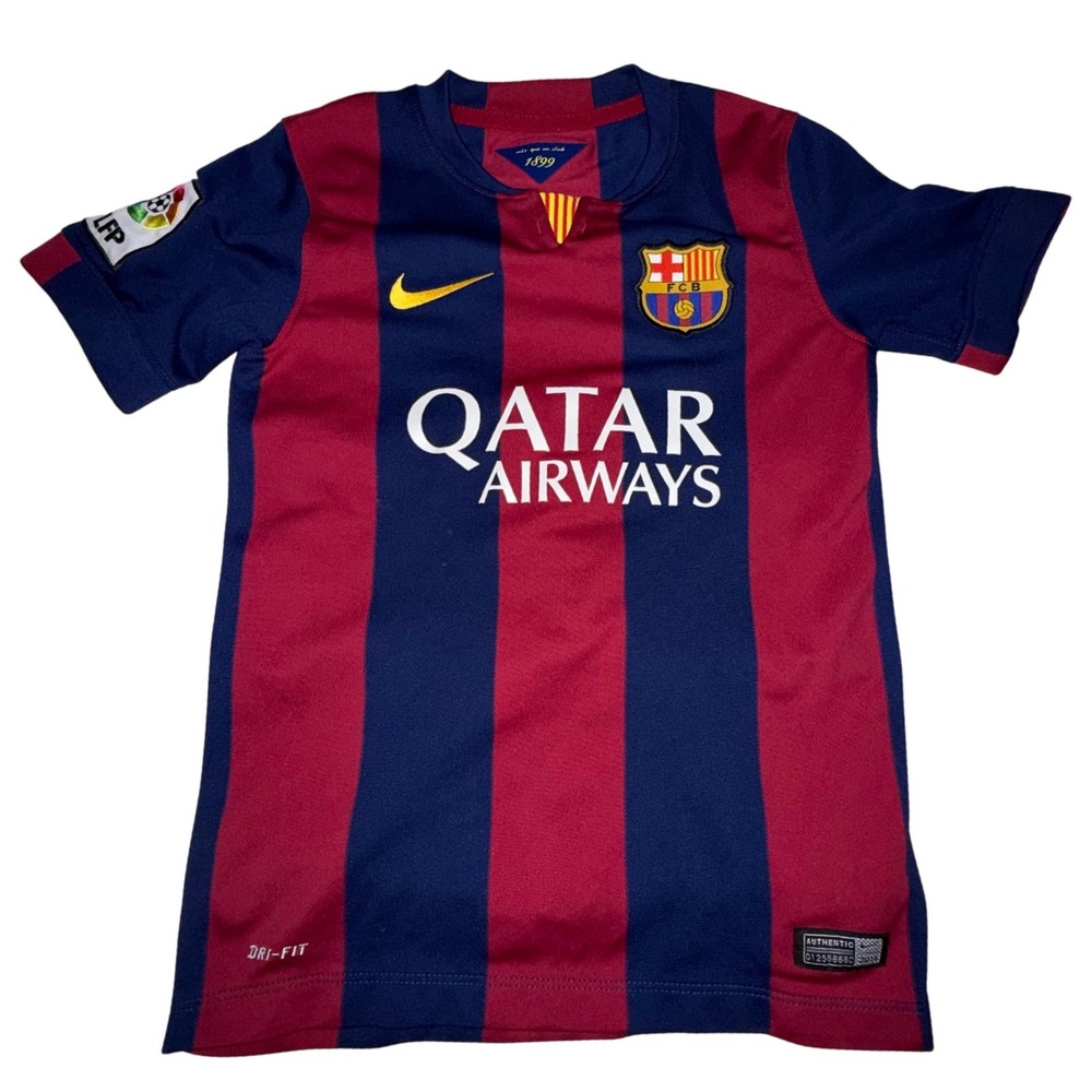 WNike FC Barcelona Jersey Small Boys Blue Red 2014/15 Home Kit Soccer Blokecore